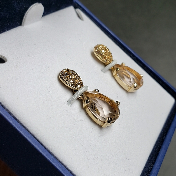 Swarvorski Pave Gold Dangling Earrings with Pink Crystal - Picture 8 of 9